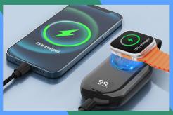 A cell phone charging a smart watch